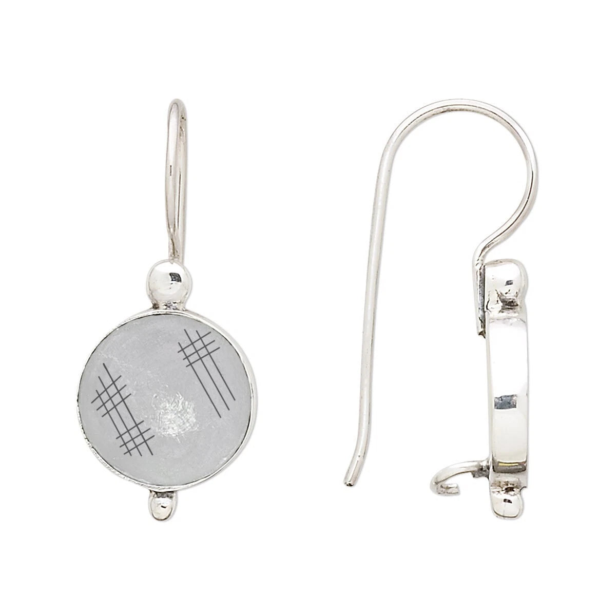 Antiqued Sterling Silver Fishhook Ear Wires with 12mm Bezel Setting, 30mm, 1 Pair