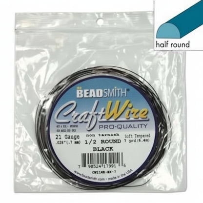 Black Half Round Non-Tarnish Copper Wire, 21 Gauge (0.72mm), 7 Yards
