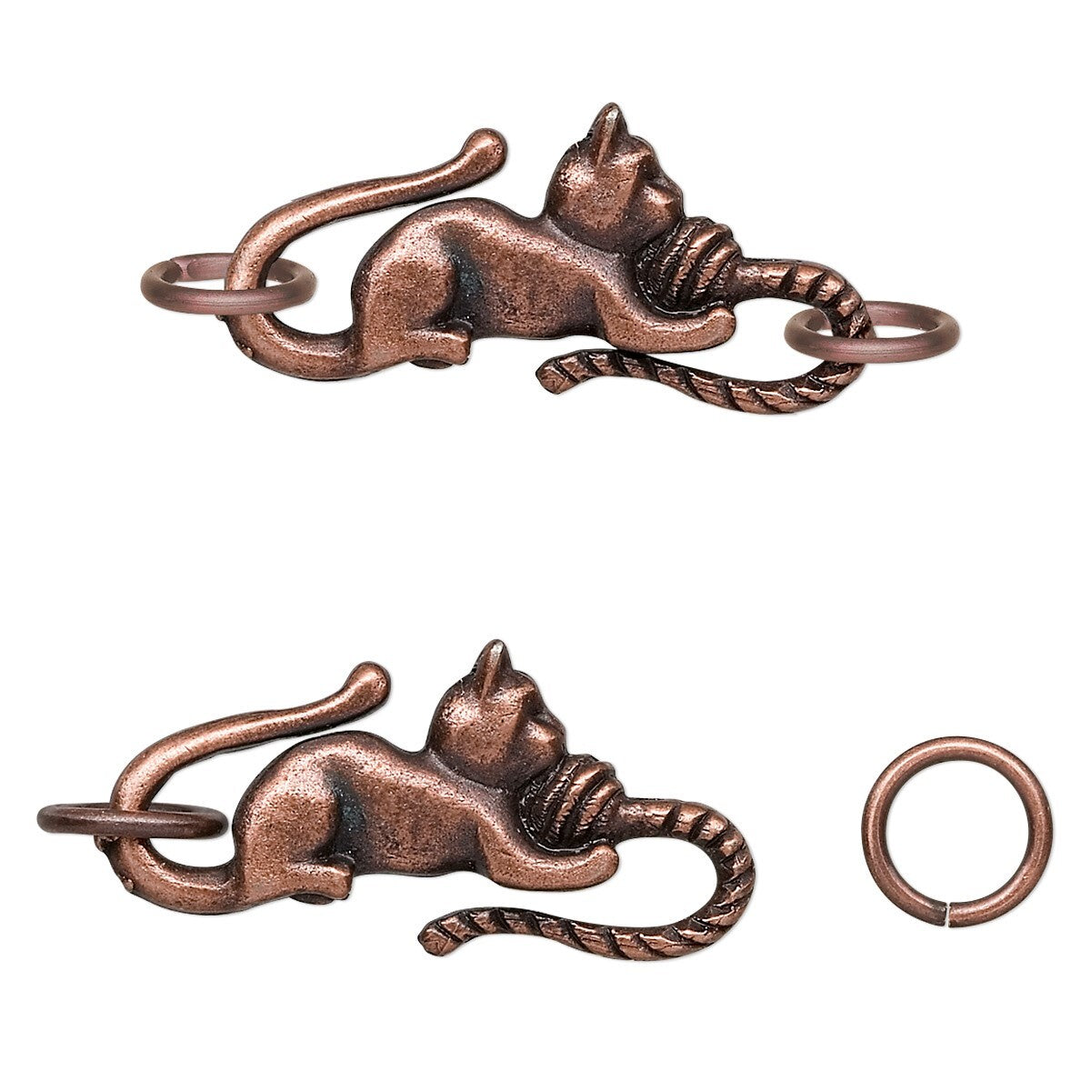 Antiqued Copper Plated Pewter Cat Design Hook & Eye Clasps 29x13mm (2 Sets)