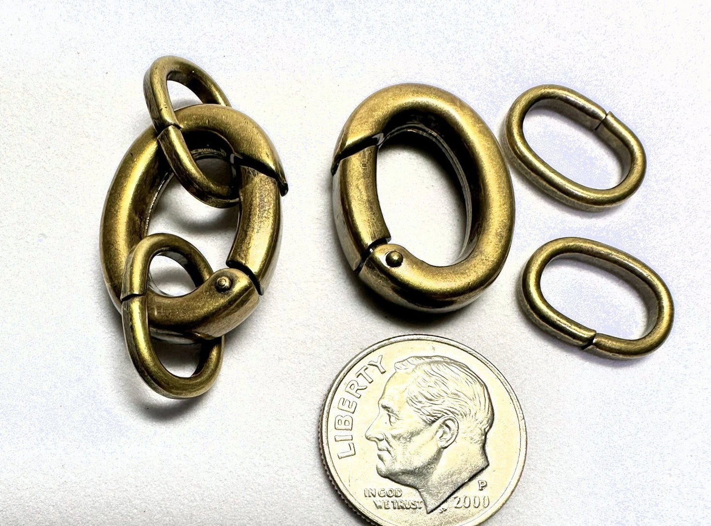Antiqued Brass Self-Closing Hinged Bail Clasp Set, 16x20mm Oval, 2 Sets