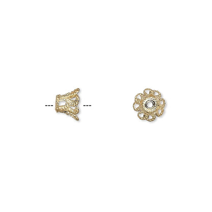 Gold Plated Brass 7x5mm Filigree Basket Bead Caps, Fits 7-9mm Beads