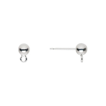 Silver Plated Brass Ball Post Earstuds, 4mm, 500 pcs (250 Pairs)