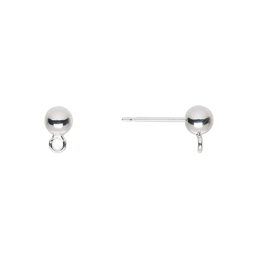 Silver Plated Brass Ball Post Earstuds, 4mm, 500 pcs (250 Pairs)