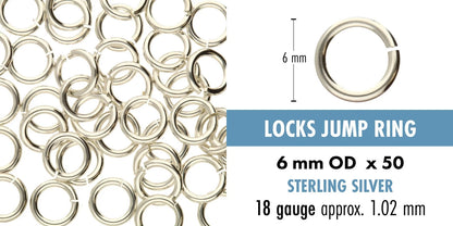Sterling Silver Round Jumplock Jump Rings, 6mm, 18 Gauge (50)