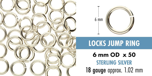 Sterling Silver Round Jumplock Jump Rings, 6mm, 18 Gauge (50)