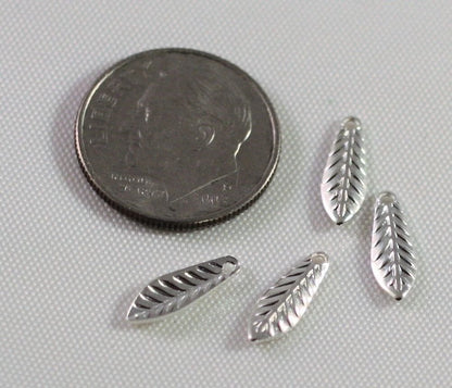 Silver Plated Brass Curved Leaf Drop Charms, 11.5x4mm, 144 pcs