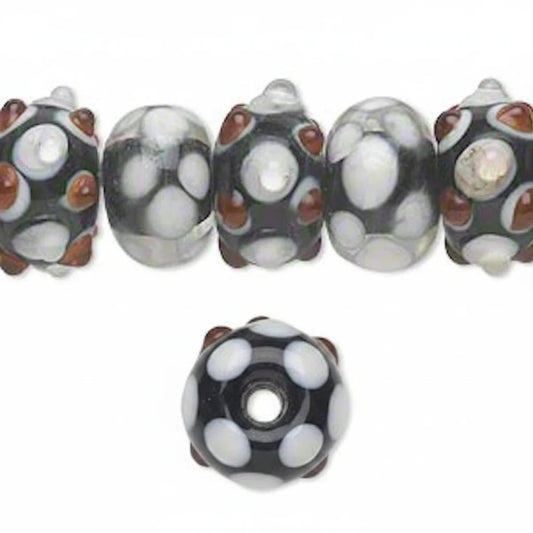 Lampworked Glass Black, White & Red Bumpy Rondelle Beads, Assorted, 20 pcs