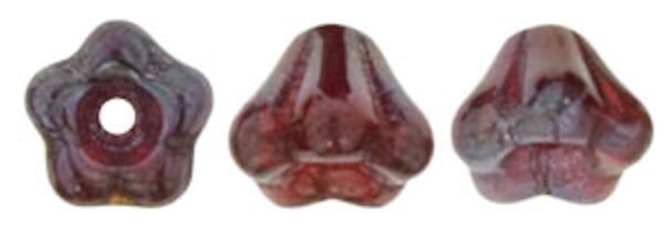 AB Siam Ruby Red Czech Glass Baby Bell Flower Beads 6x4mm, 50 pcs