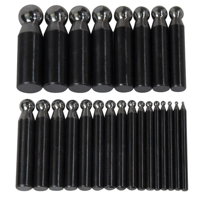 Dapping Punch Set, Polished Steel, 2.3mm–25mm, Set of 24