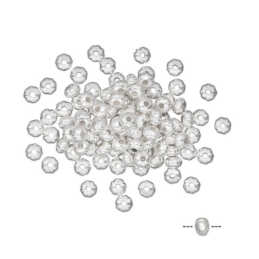 Silver-Plated Brass Corrugated Rondelle Spacer Beads, 3x2mm, 100 pcs