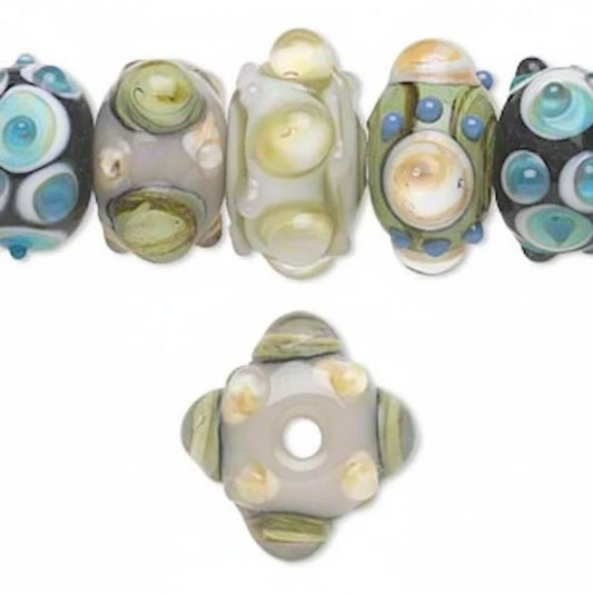 Lampwork Glass Bumpy Rondelle Beads, Multicolor Assorted, 20 pcs