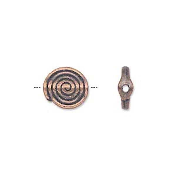 Antiqued Copper Plated Double-Sided Spiral Flat Coin Beads, 11x4mm, 20 pcs