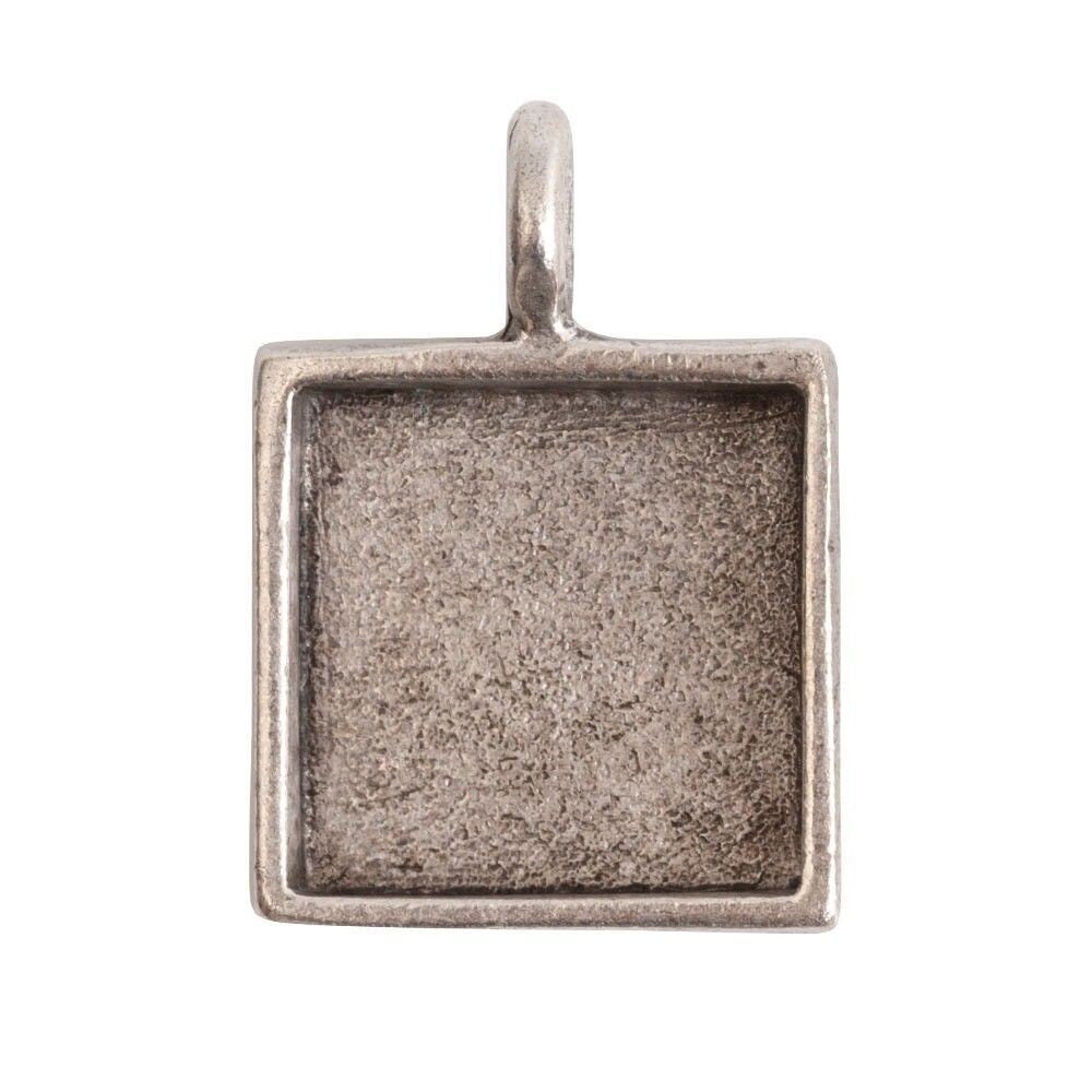 Nunn Design Antiqued Silver Pewter Small Square Bezel Pendant, 26x19mm, 1 pc