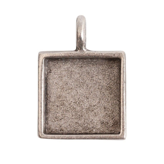 Nunn Design Antiqued Silver Pewter Small Square Bezel Pendant, 26x19mm, 1 pc