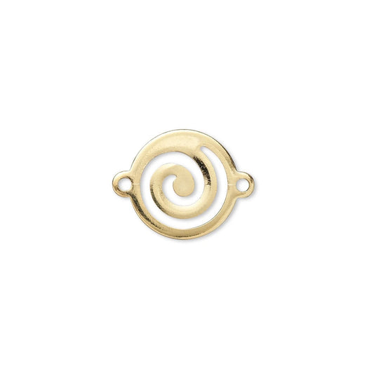 Gold-Plated Brass Round Swirl Link Connectors, 17x13mm