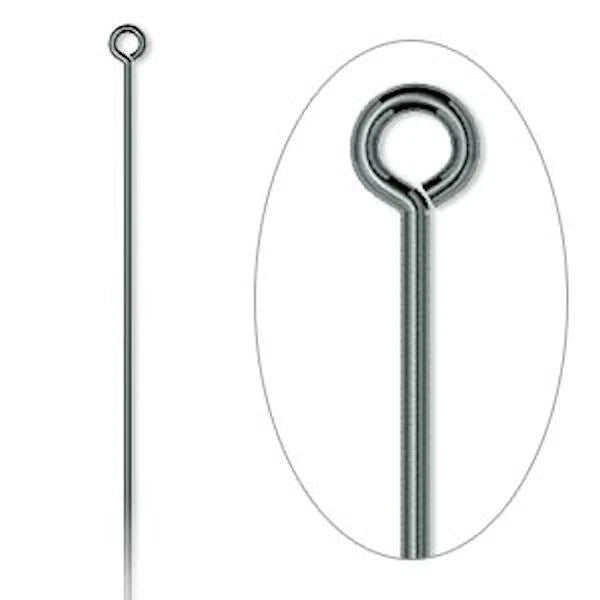 Black Oxide Plated Brass Eye Pins, 21 Gauge (0.71mm), 2 Inch - 144 pcs