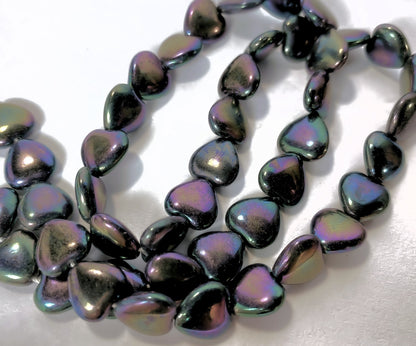 Czech Pressed Glass Iris Purple AB Heart Beads, 10mm, 1 Strand (approx. 45)