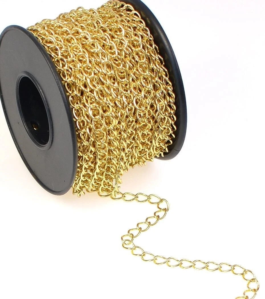Cable Chain, Gold Plated Brass 4.2x5.2mm Links, 10m Spool (approx. 32 ft)