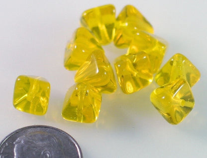 Czech Pressed Glass Transparent Yellow Pyramid Beads, 8mm, 24 pcs