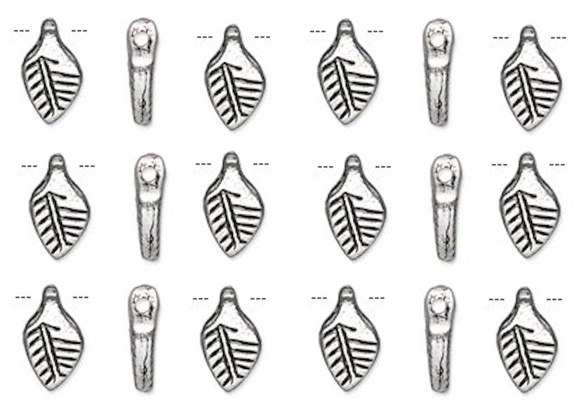 Antiqued Silver Pewter 10x6mm Double-Sided Leaf Charm Beads, 100 pcs