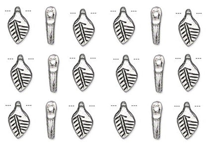 Antiqued Silver Pewter 10x6mm Double-Sided Leaf Charm Beads, 100 pcs