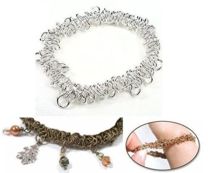 1 Silver Plated Bungee Bracelet Stretchable Metal Chain with Jump Rings *