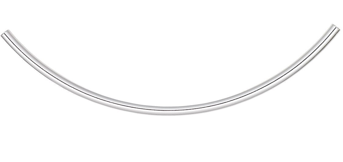 Brass 100x3mm Curved Tube Beads, Silver Plated, 10 pcs