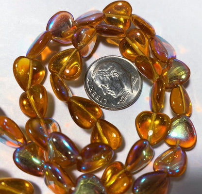 Czech Honey AB Pressed Glass Heart Beads, 10mm, 1 Strand (approx. 45)