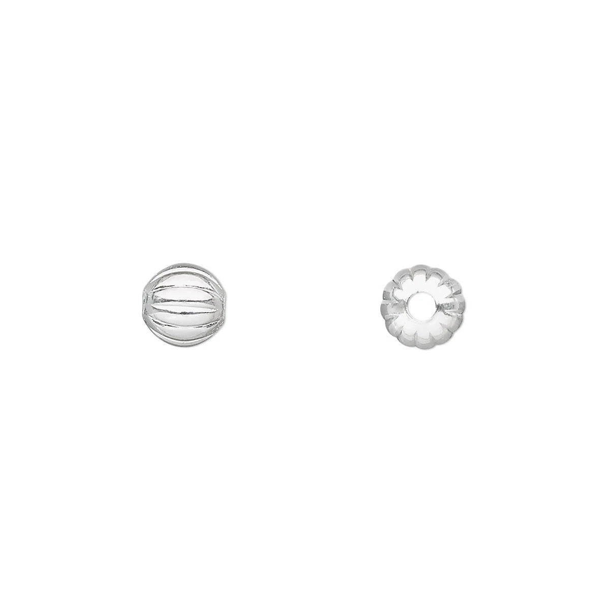 Silver Plated Brass Corrugated Round Beads, 6mm, 100 pcs