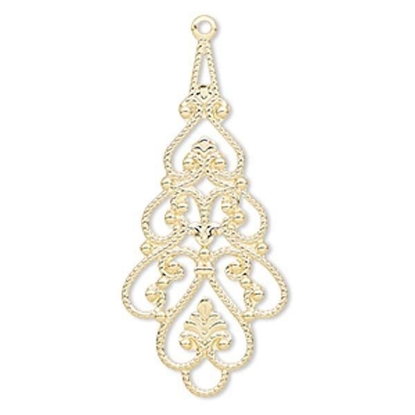 Plated Brass Filigree Teardrop Connector Focals 38x18mm, 10 pcs