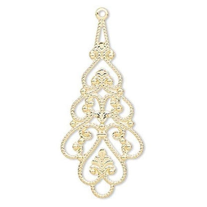 Plated Brass Filigree Teardrop Connector Focals 38x18mm, 10 pcs