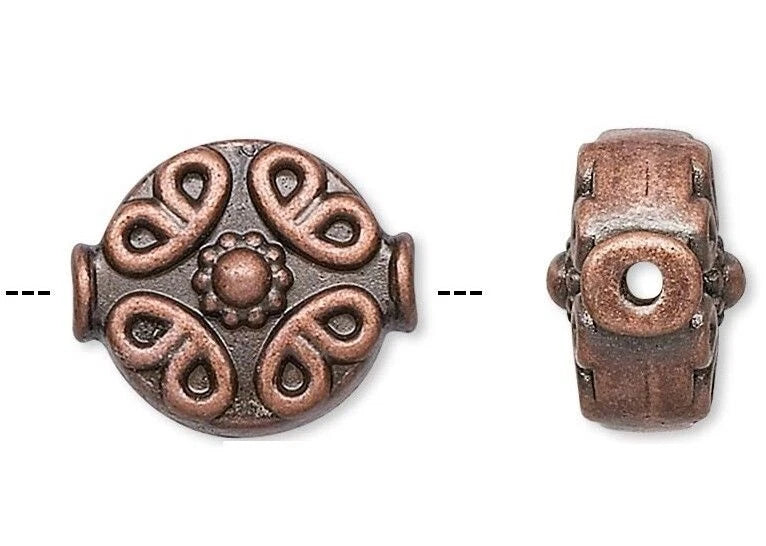 Antiqued Copper Pewter Filigree Flat Coin Beads, 10mm, 10 pcs