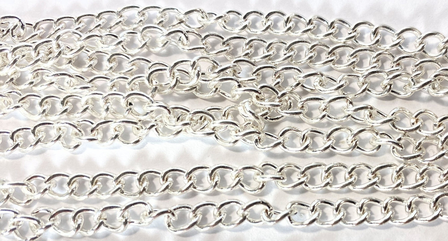 Silver Plated Cable Chain, 4x5mm Links, 60 inches