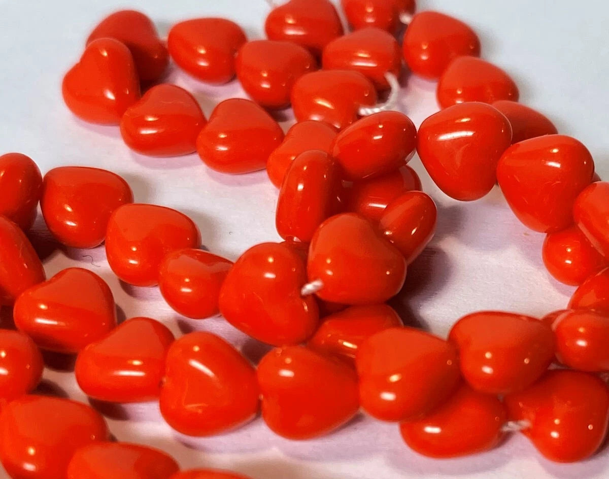 Czech Pressed Glass Opaque Orange Heart Beads, 6mm, 1 Strand (approx. 67)