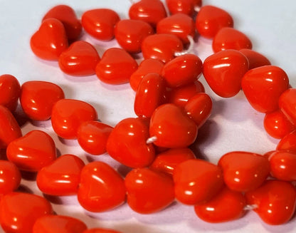 Czech Pressed Glass Opaque Orange Heart Beads, 6mm, 1 Strand (approx. 67)