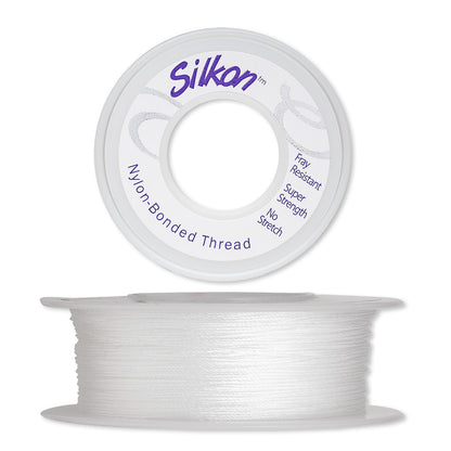 Silkon #1 Lightweight White Beading Thread, Bonded Nylon, 20 Yard Spool