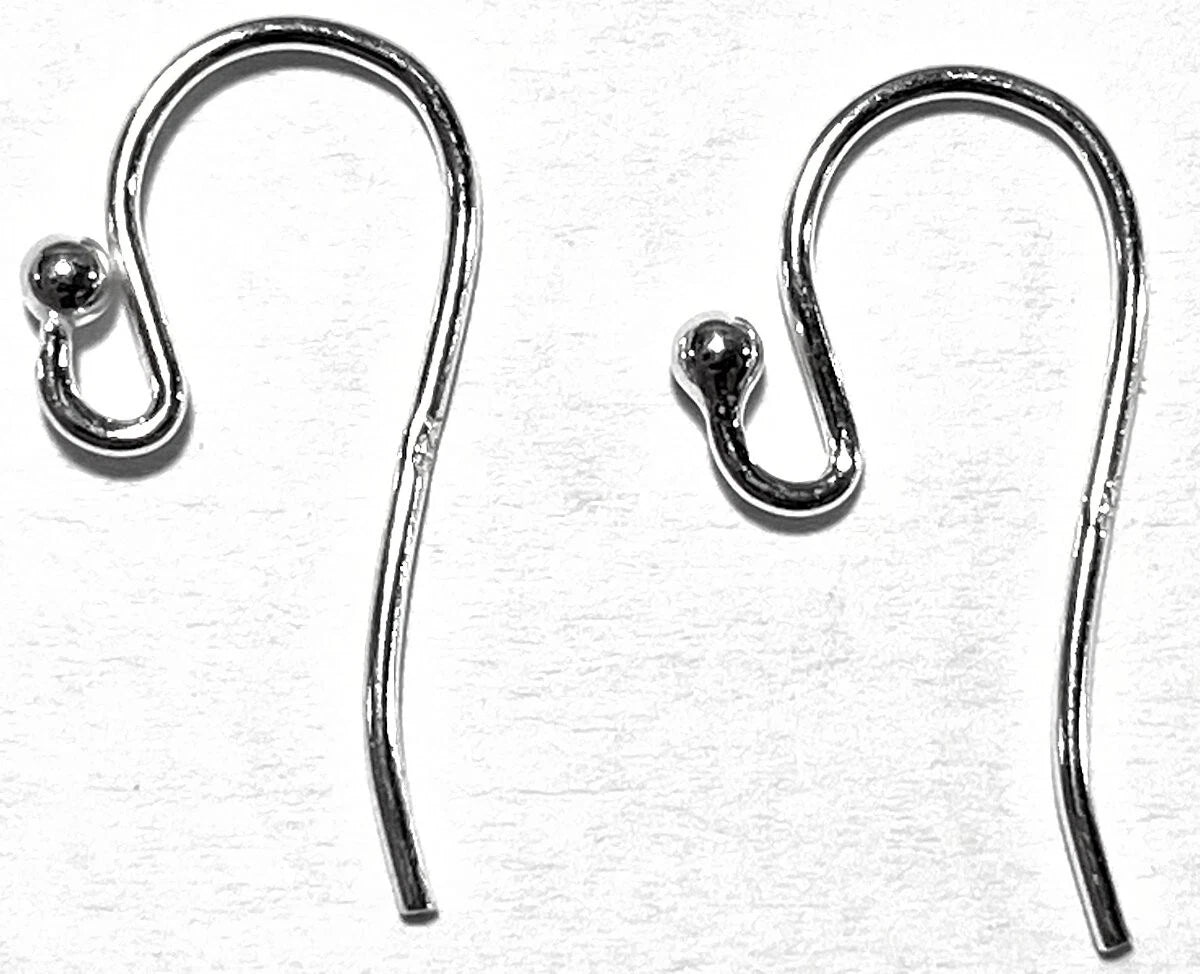 Sterling Silver Fishhook Ear Wires, 18mm, 2mm Ball, 20 Gauge, 50 pcs (25 Pairs)