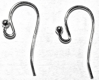 Sterling Silver Fishhook Ear Wires, 18mm, 2mm Ball, 20 Gauge, 50 pcs (25 Pairs)