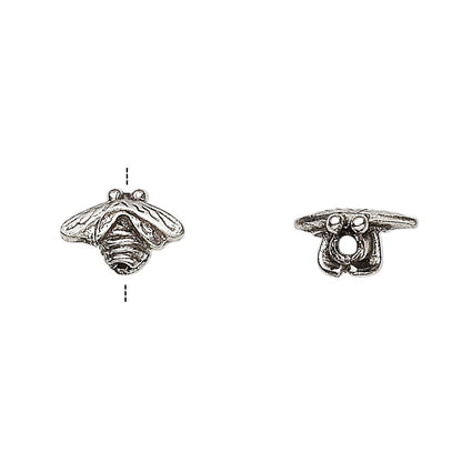 Antiqued Silver Pewter 13x6mm 3D Bumble Bee Beads, 4 pcs