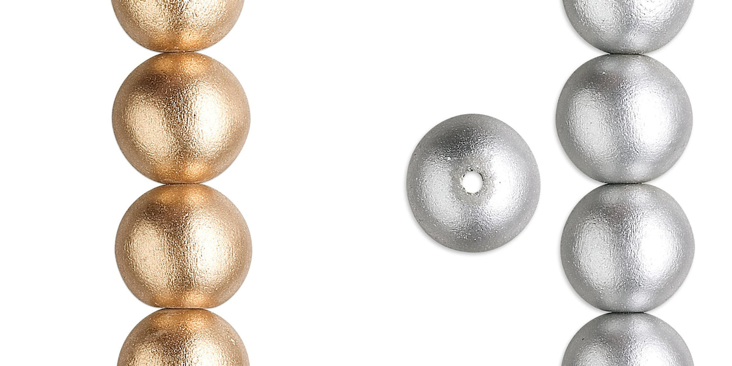 Painted Wood 15mm Round Beads, Metallic Finish, 1 Strand (approx. 25)