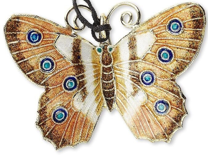 Brown & White Cloisonné Butterfly Pendant 46x35mm, 1 pc