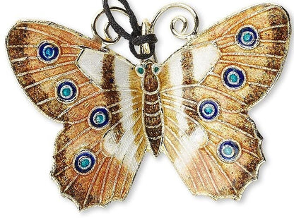 Brown & White Cloisonné Butterfly Pendant 46x35mm, 1 pc
