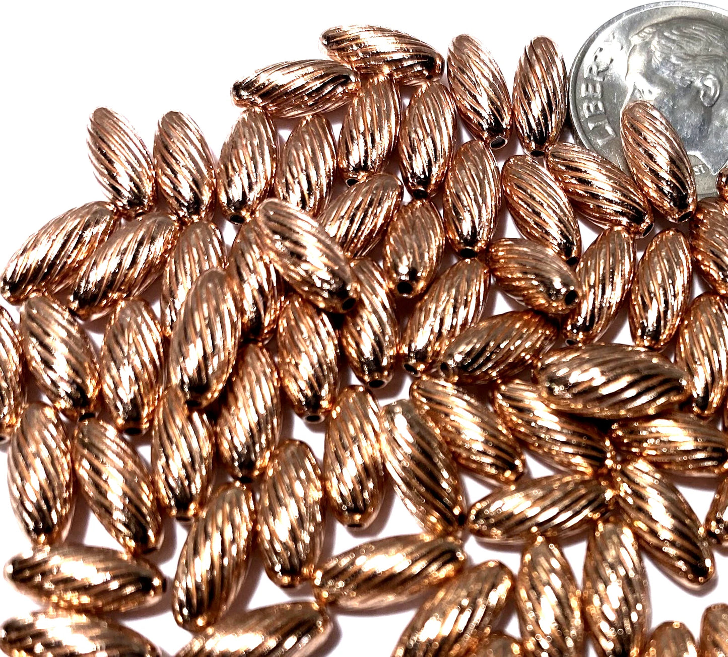 Copper Twisted Corrugated Oval Spacer Beads, 9x4mm, 100 pcs