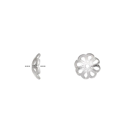 Silver Finished Aluminum Filigree Bead Caps, 8x2mm, 100 pcs