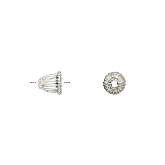 Sterling Silver Corrugated Bell Shaped Bead Caps, 6x6mm, 10 pcs