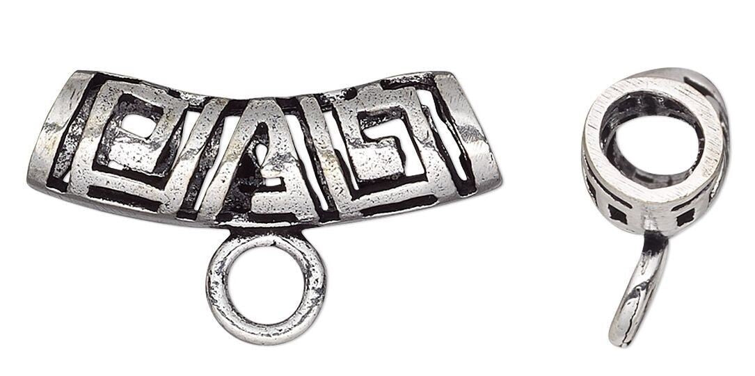Greek Key Curved Tube Beads with Loop Bail 25x8mm, 2 pcs