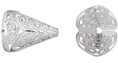 Silver Plated Brass Filigree Cone Bead Caps, 12x16mm, 10 pcs