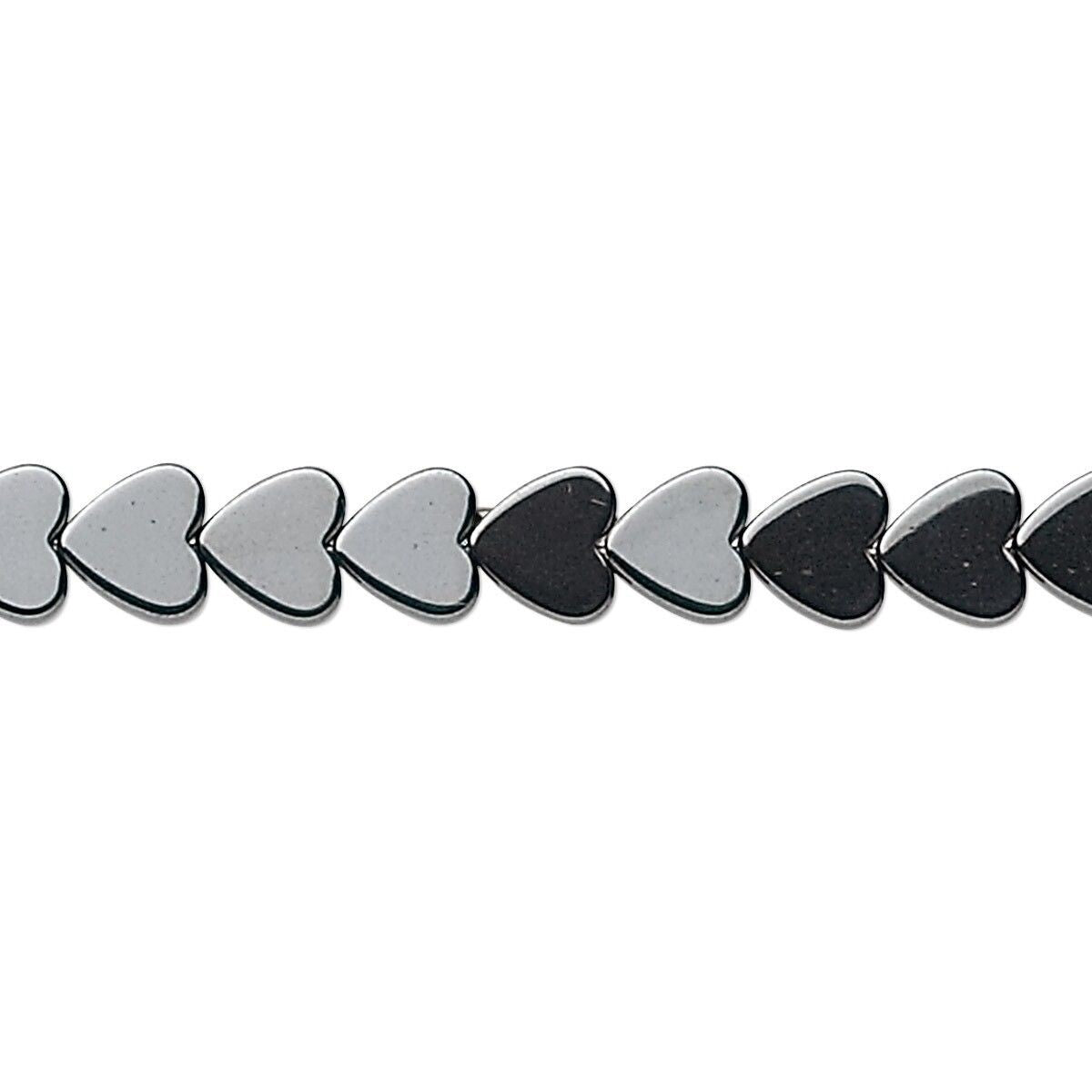 Hemalyke Metallic Grey 6mm Flat Heart Beads, 1 Strand (approx. 67)