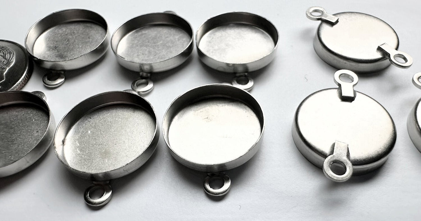 Nunn Design Silver Plated Brass Round Patera Bezel Mount Links, 13mm, 6 pcs
