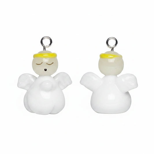 Lampwork Glass Angel Charm, White, 18x17mm, 1 pc